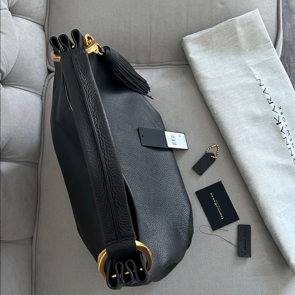 Donna Karan New York Glenwood Leather Shoulder Black handbag with Tassel Detail - Picture 10 of 16
